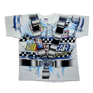 Vintage 90s NASCAR All Over Print (AOP) T-Shirt [L] Racing Car Seatbelt (1995)